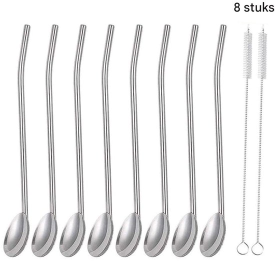 7 Stuks Rietjes, Lepels, Herbruikbare Roestvrijstalen Rietjes, Lepels 2 In 1 Metalen Lepelrietjes, Geschikt Voor Smoothies Milkshakes, Cocktail En Koffie Met 2 Reinigingsborstels (kersenbloesem) 735202868867
