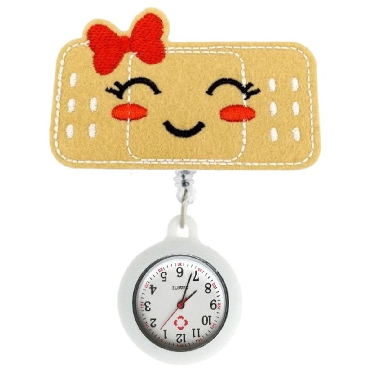 Fako® - Verpleegstershorloge - Zusterhorloge - Verpleegster Horloge - Roller Pleister - Emoji Strikje Rood - Wit