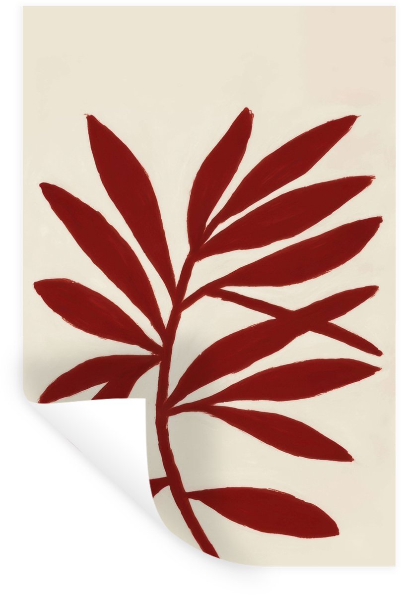 Muurstickers - Sticker Folie - Tak - Bladeren - Rood - 60x90 cm - Plakfolie - Muurstickers