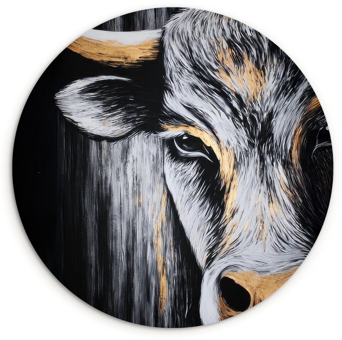 WallCircle Wandcirkel 90x90 cm - Muurcirkel Stier - Hoorns - Snuit - Goud - Muurdecoratie woonkamer - Wanddecoratie slaapkamer - Kamer decoratie accessoires - Ronde schilderijen