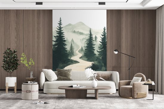 Behang - Fotobehang Pad - Bomen - Bos - Illustratie - Breedte 170 cm x hoogte 260 cm