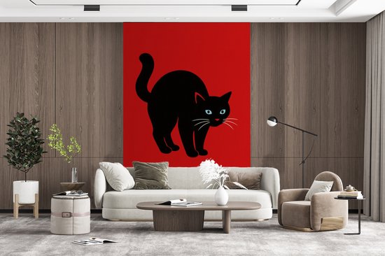 Behang - Fotobehang Kat - Zwart - Staart - Breedte 170 cm x hoogte 260 cm