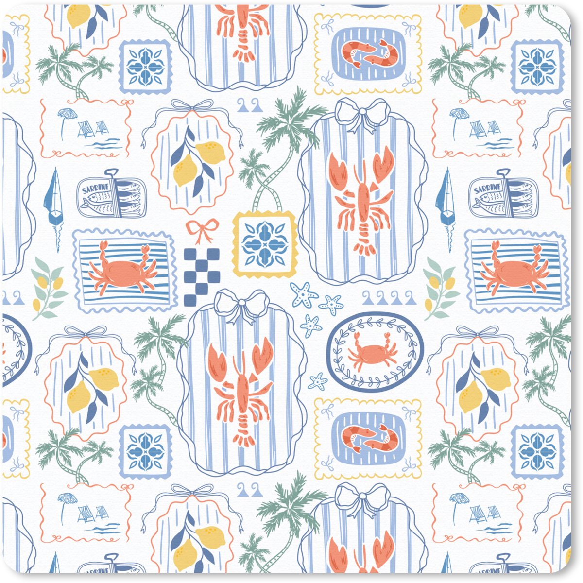 Muismat 20x20 cm - Mousepad Zee - Sfeer - Krab - Blauw - Muismatten