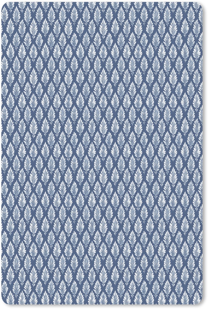 Muismat 18x27 cm - Mousepad Bladeren - Wit - Blauw - Patroon - Muismatten