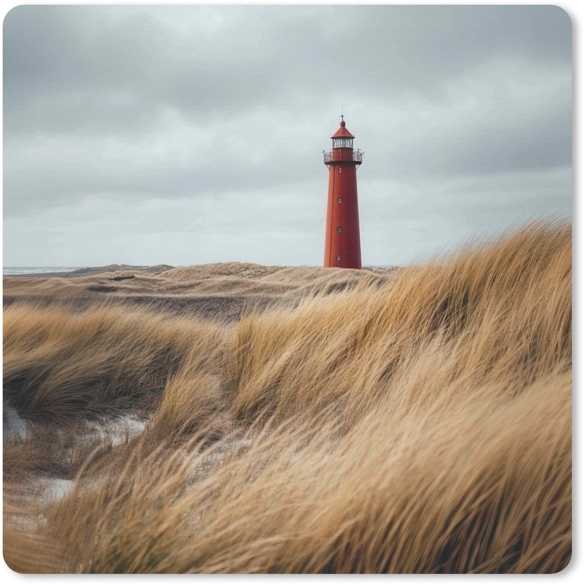 Muismat 30x30 cm - Mousepad Duinen - Vuurtoren - Rood - Lucht - Muismatten