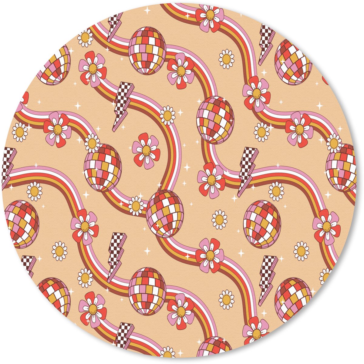 Muismat rond 40x40 cm - Mousepad Disco - Patroon - Lijnen - Ronde muismatten