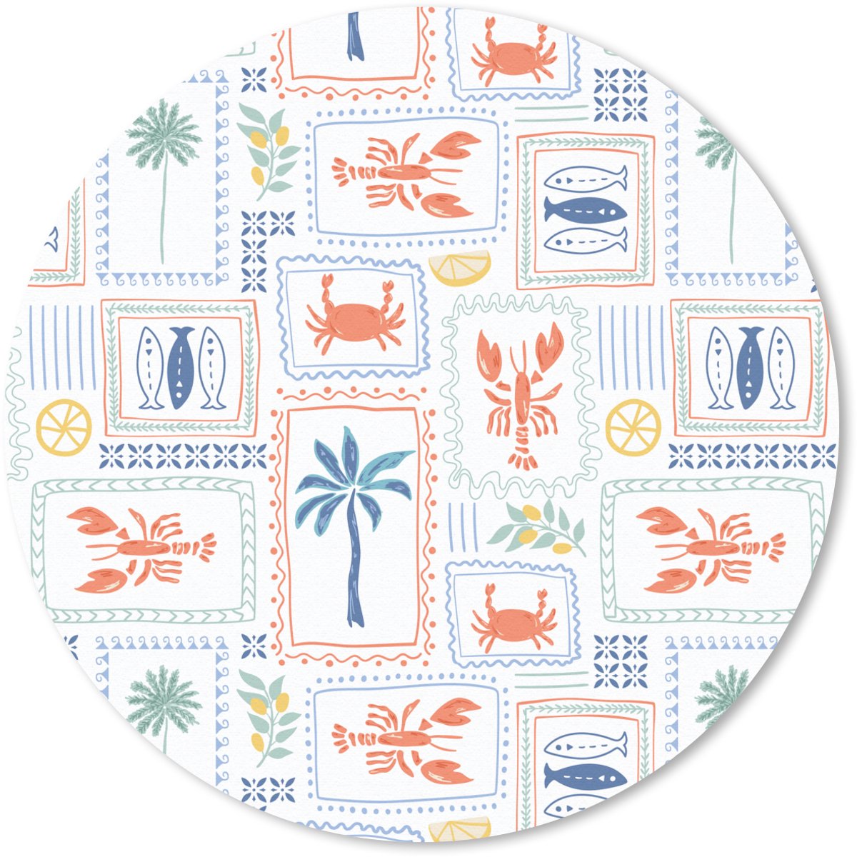Muismat rond 50x50 cm - Mousepad Italiaans - Zee - Sfeer - Krab - Multi - Ronde muismatten