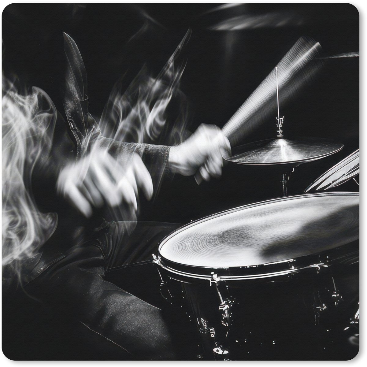 Muismat XXL 80x80 cm - Bureau onderlegger - Bureau mat Drummer - Zwart - Drumstel - Bureaumat - Gaming mousepad xl - Bureaulegger groot - Computer deskmat