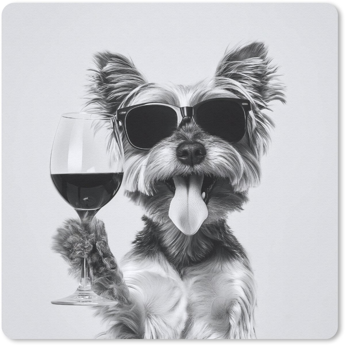 Muismat 30x30 cm - Mousepad Hondje - Wijnglas - Zonnebril - Enthousiast - Muismatten