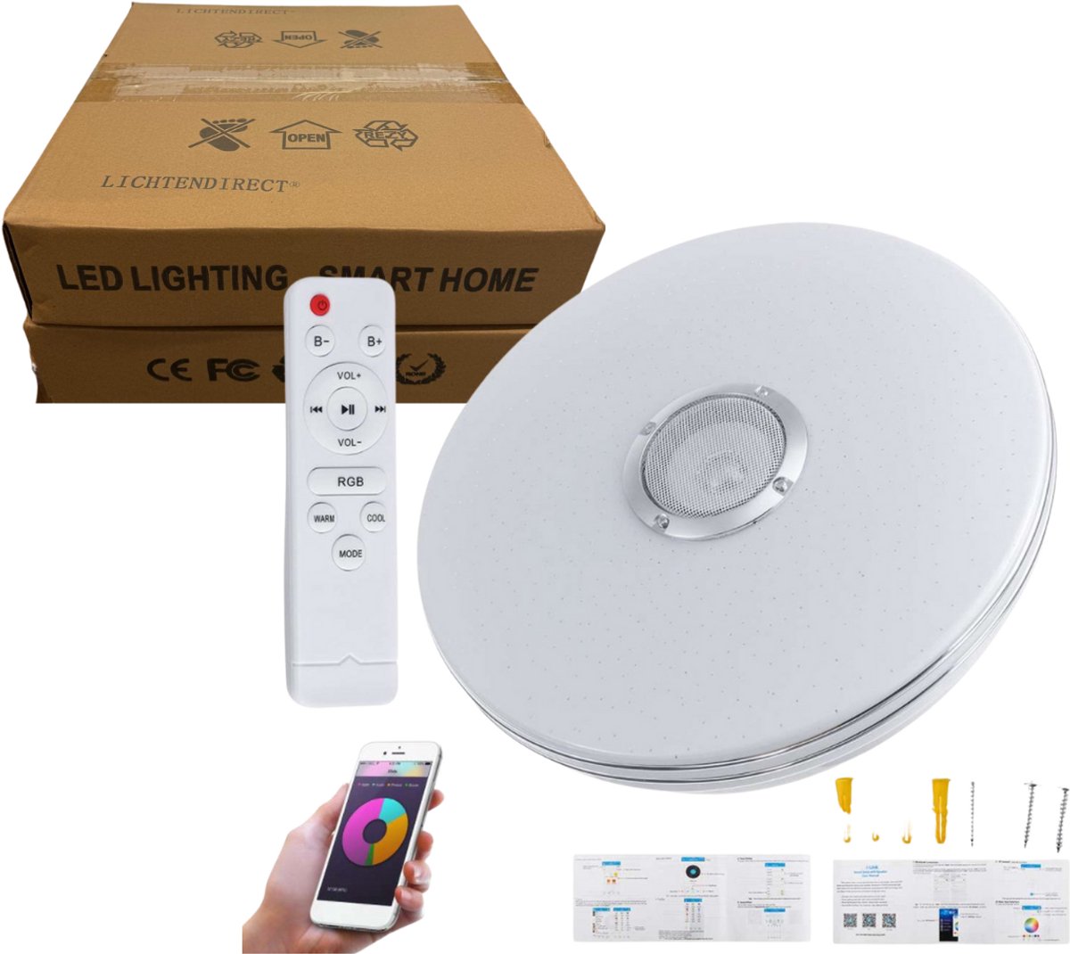 JDONG Led plafondlamp met afstandsbediening en app dimbare