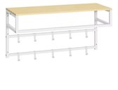 J&R Kapstok - Muur kapstok - Kledingrek - Wand kapstok - Hang kapstok - Wandmontage - Plank - 10 haken - Metaal - Hout - Wit