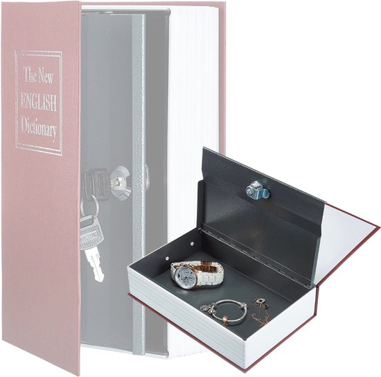 Geheime boekkluis met sleutelslot – metaal – rood