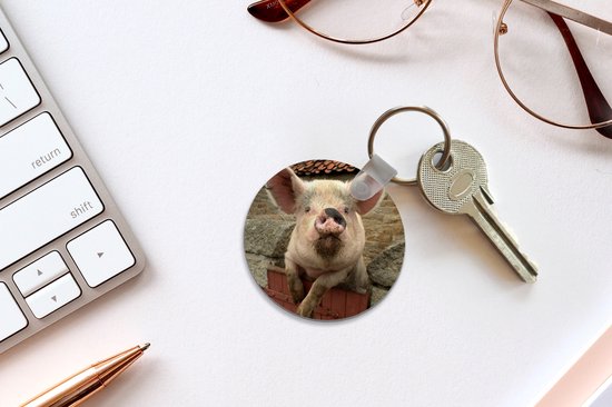 Porte-clés - Cochon - Rose - Animal - Plastique - Rond - Cadeaux à distribuer