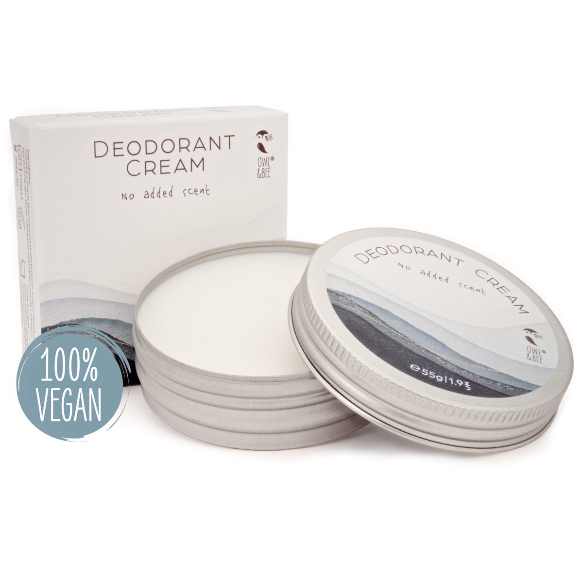 Owl & Bee® Deodorant crème in een potje (blikje) - Geen toegevoegde geur - Vrij van alcohol en aluminium - 100% vegan