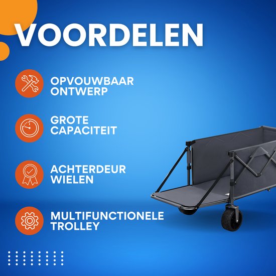 Opvouwbare Tuinwagen - Bolderkar - Tuinkar - Voor Camping, Picknick of Strand - Handkar met 200L Capaciteit & Achterdeur Wielen - Trolley Winkelwagen van Merkloos — afbeelding 2