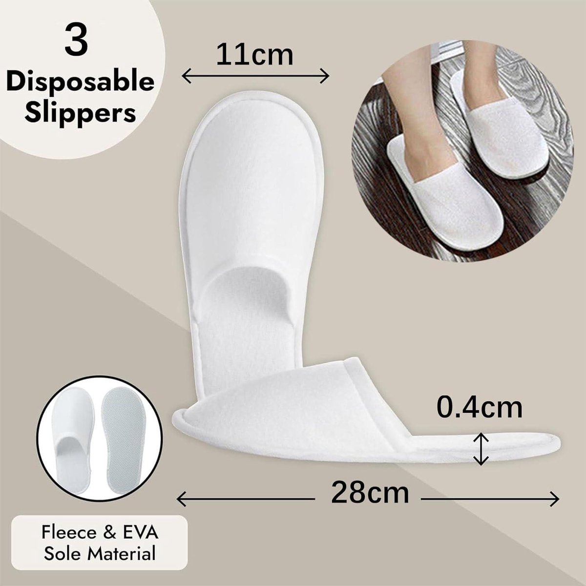 Wegwerpschoenen set van 4 paar badstof gastenpantoffels voor heren en dames - Universele maat - Wit/Beige - Ideaal voor bruiloft - Maat EU 37-43