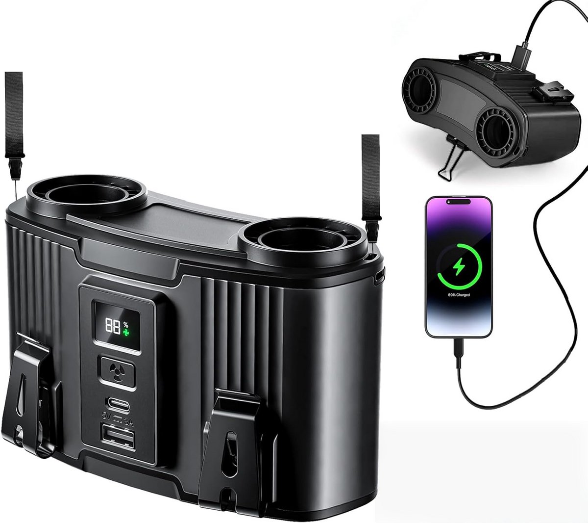 Draagbare heupventilator met clip, 10-snelheden oplaadbare riemventilator, 20.000 tpm turbokoeling, 130° brede luchtstroom, shirtventilator, 40 uur gebruiksduur, handsfree nekventilator voor buiten, kamperen, op de werkplek en reizen (zwart)