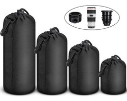 Lens Pouch Set - 4 stuks - Waterbestendige - Lens Container Bescherming - lens case - Lens Beschermhoes - Lenstas Pouch - Geldt voor alle merken - Lensbuidel - Lenshoes - Beschermhoes Cameralens - voor camera en lens - Bevat geen lens