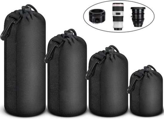 Lens Pouch Set - 4 stuks - Waterbestendige - Lens Container Bescherming - lens case - Lens Beschermhoes - Lenstas Pouch - Geldt voor alle merken - Lensbuidel - Lenshoes - Beschermhoes Cameralens - voor camera en lens - Bevat geen lens