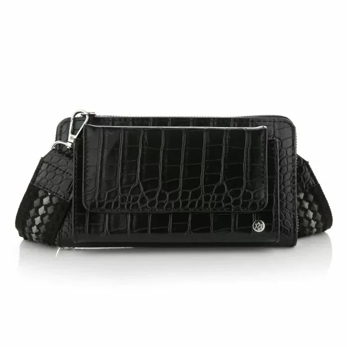 Portemonnee met luxe band - Black - Dames - Croco print - 20cm x 11cm