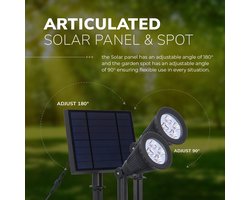 HOFTRONIC Bend duo - Solar Tuinspot - Zwart - Los zonnepaneel - IP65 Waterdicht - Schemerschakelaar - Tot 12 uur brandtijd - Kantelbaar - Winter solar - 3000K Warm Wit (sfeervol) - Tuinverlichting op zonne-energie - Ook als wandlamp te gebruiken