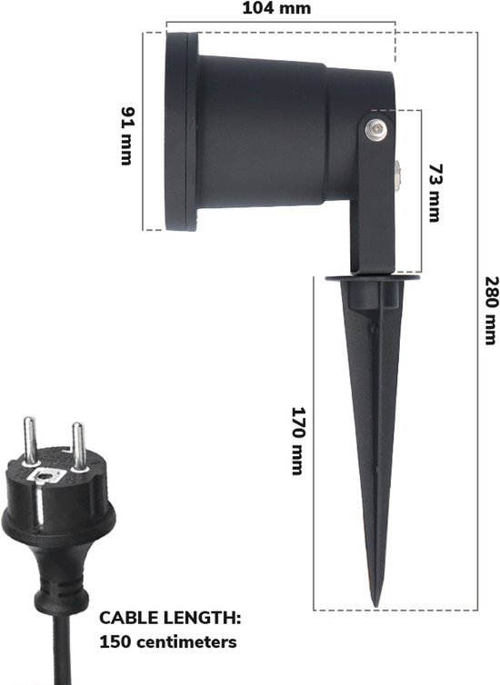 HOFTRONIC™ 3x Sydney Prikspot - GU10 - Plug & Play - Warm wit 2700K - 5 Watt - Voor buiten - Priklamp - Zwart - Grondspies - 1.5 meter netsnoer - Tuin spots, spo