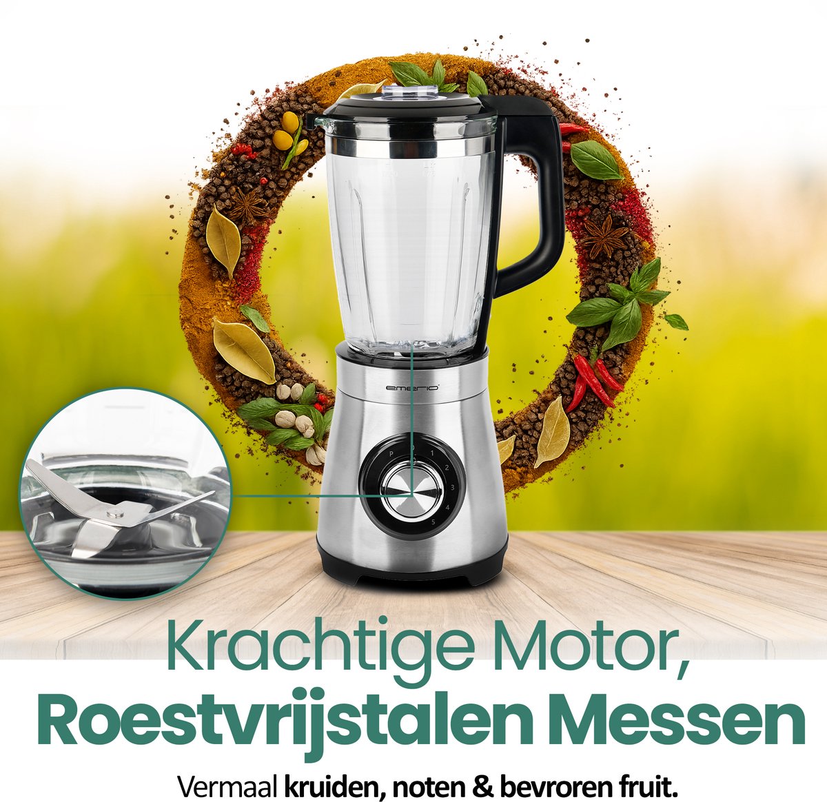 Emerio Blender 1.75L - 1000W Smoothie Maker met 5 Snelheden en Glazen Kan - RVS Messen en Vaatwasmachinebestendig - Blender-to-Go - BL-126794 – foto 6
