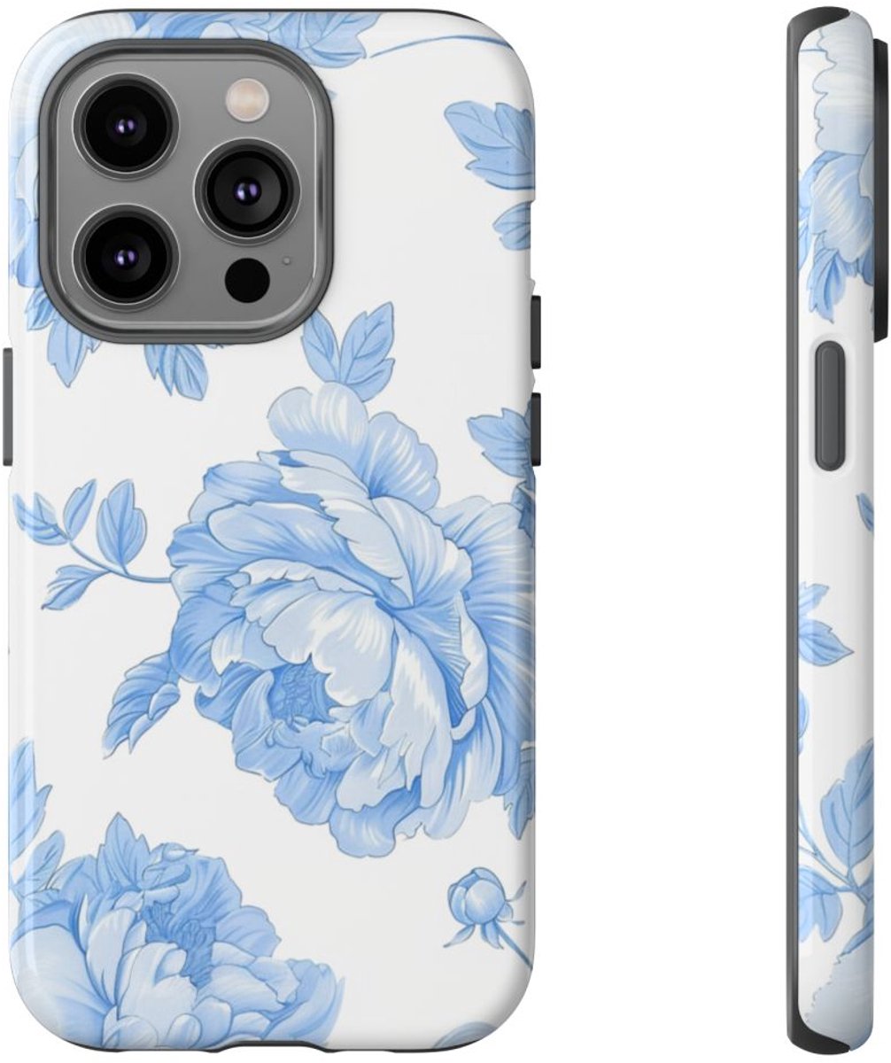 Lichtblauw Pioenrozenmotief – Telefoonhoesje Geschikt voor iPhone 14 Pro