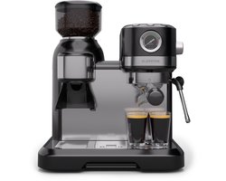 Klarstein Koffiemachine Bella Café portafiltermachine Met Maalwerk – 19 Bar, 1.550 W, 1,4-l-Watertank, Ingebouwd Kegelmaalwerk, Melkopschuimer, 2 Tasseninzetten, Thermo-blok, Zwart - Espressomachine,4L - voor Keuken - LED