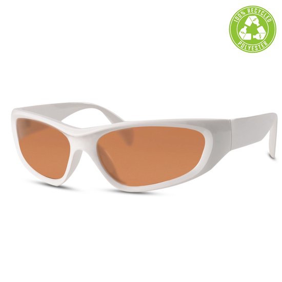 5022 Wrap around zonnebril - ovale zonnebril |Unisex |Heren & Dames bril |Biker brillen - Bruin Lens - Wit Montuur - Chunky Frame - Sunglasses - Festival Bril - Rave Bril |Trendy Party & Outdoor Bril - UV400 + brillen sleeve & doek — afbeelding 3