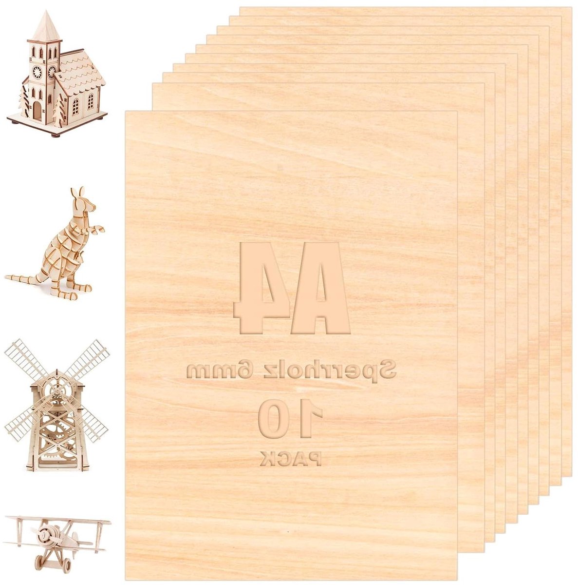 Set van 10 houten A4 multiplexplaten 6mm - geschikt voor knutselen en CNC laser snijden