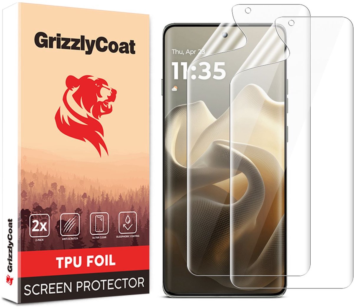 GrizzlyCoat Screenprotector geschikt voor Motorola Edge 60 | GrizzlyCoat Screenprotector Folie - Case Friendly (2-Pack)