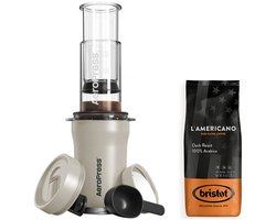 AeroPress Go Plus - Coffee Maker Cream + Bristot L'Americano Dark Roast Koffie 226,8 gram