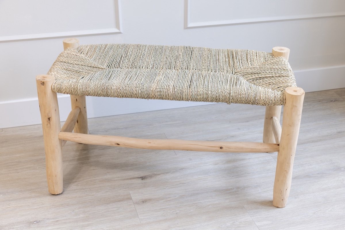 Bankje Zeegras Eucalyptushout - Handmade in Marrakech - 80 cm breed