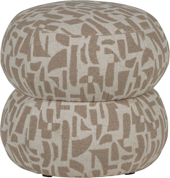 Pouf empilé avec motif graphique couleur sable, texture et formes rondes.