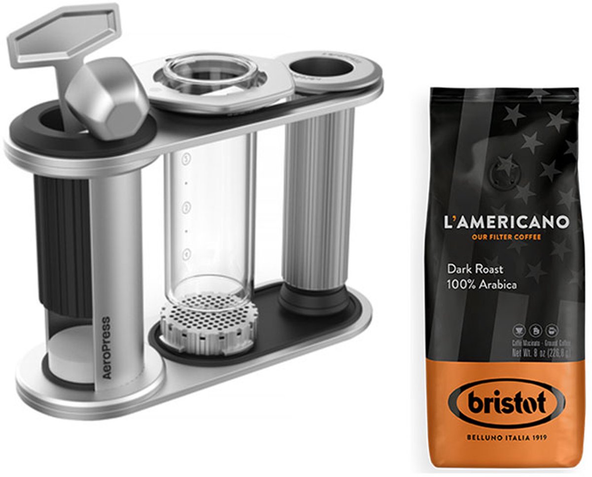 AeroPress Premium - Coffee Maker + Organizer Stand set + Bristot l’Americano koffie