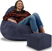 Pouf DreamRoots pour Adultes ou Enfants – Pouf en velours côtelé avec repose-pieds et housse amovible – Rembourrage inclus – 90 x 90 x 100 cm – Tarte aux myrtilles