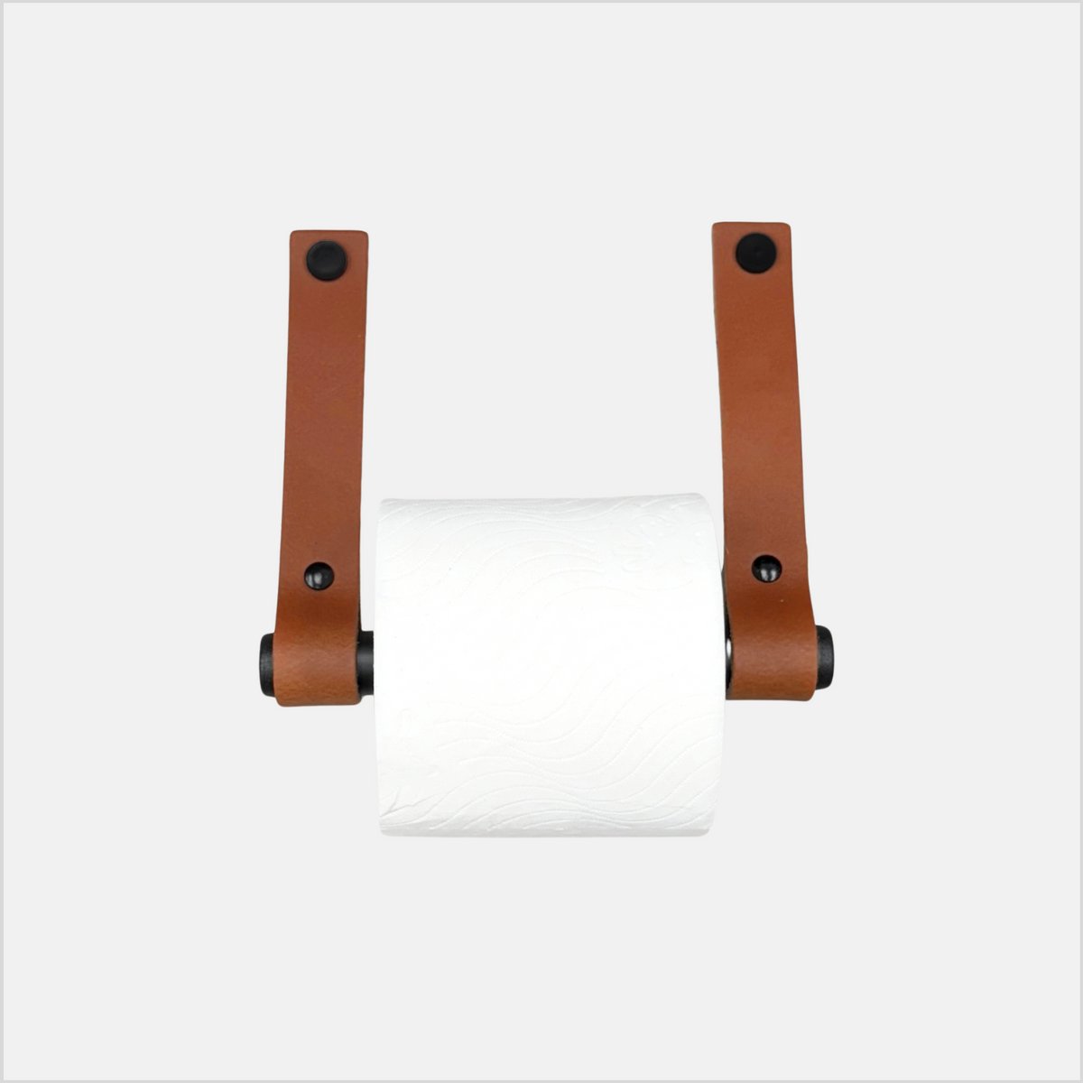 LGZ Leren Toiletrolhouder Cognac - Rolhouder Zwart metaal - Inclusief schroeven - 17x16,5cm - Leder