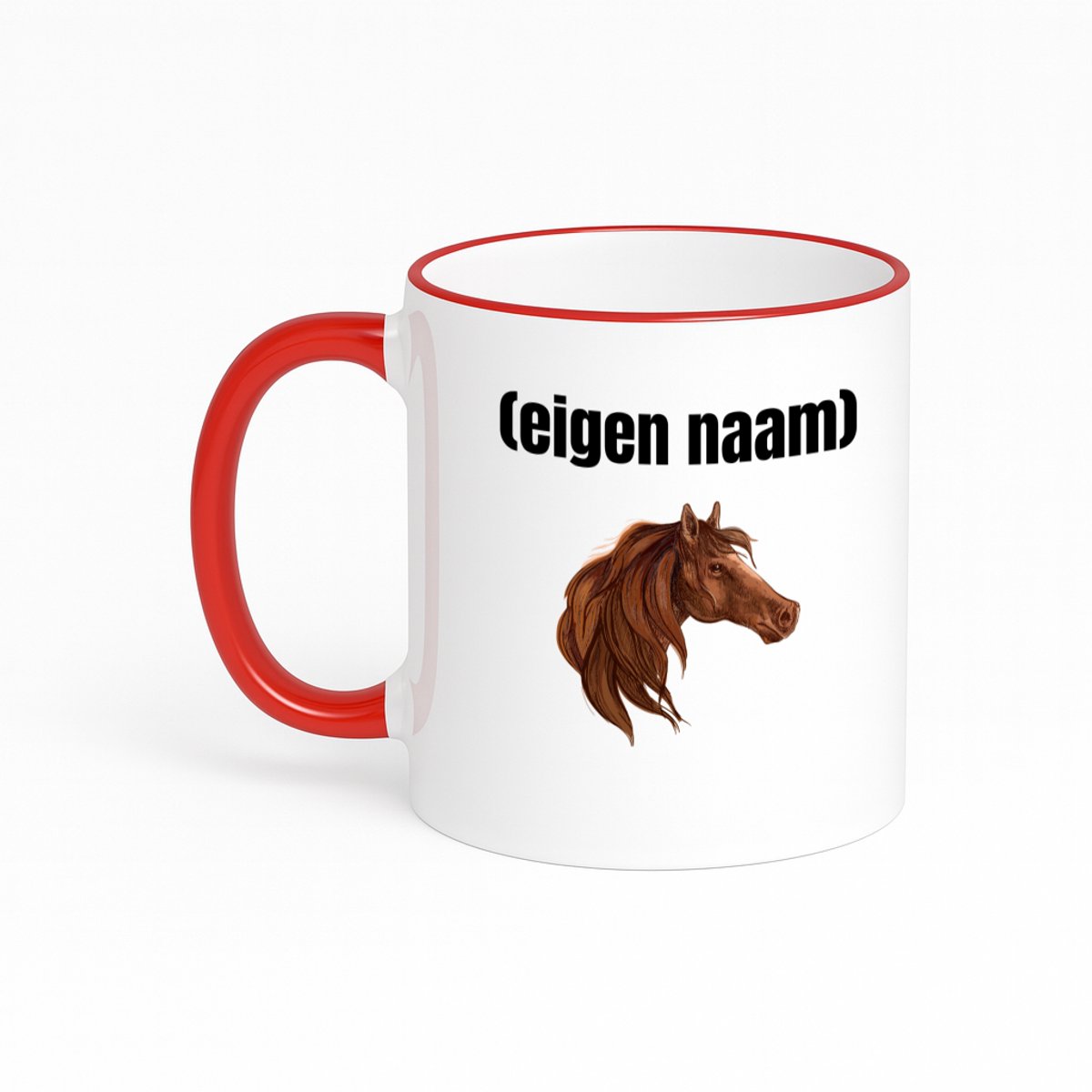 Hacebo® - paardenkop met eigen naam koffiebeker met gekleurde rand rood - Paarden - paarden liefhebbers - thee mok - koffie beker - iemand die houdt van paarden - verjaardag - cadeau - kado - koffiemok - 330 ML