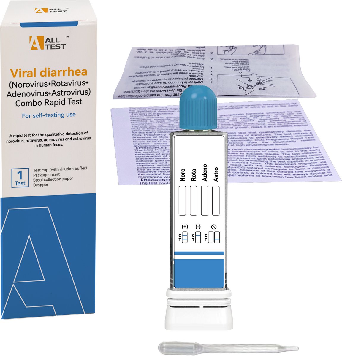 Zelftest voor virale diarree – 1 stuk – (Norovirus, Rotavirus, Adenovirus, Astrovirus) – Uitslag in 15 minuten – Eenvoudig thuis te gebruiken