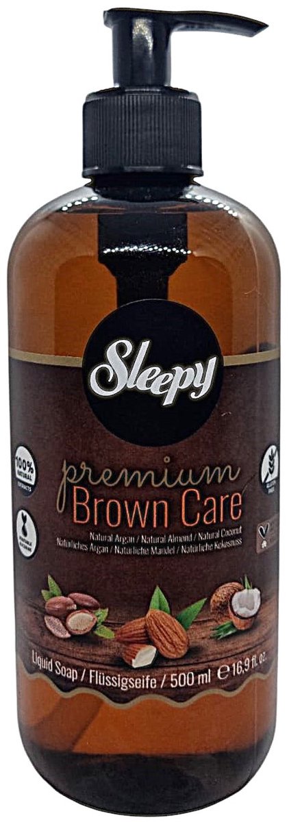 Sleepy Premium Brown Care Vloeibare Zeep Handzeep ( Alcohol-, parabenen- en glutenvrij ) 500 ml - Sleepy Premium Brown Care Sıvı Sabun El Sabunu - Sleepy Premium Brown Care Liquid Soap 500 ml