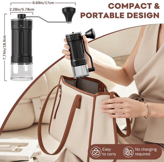 Extern instelbare handmatige koffiemolen: draagbare handmatige koffiemolen met hoogwaardige keramische maalschijf, 40 instelbare standen, geschikt voor reizen, kamperen, French press, mokka-pot, Italiaanse espressomachine. — afbeelding 2