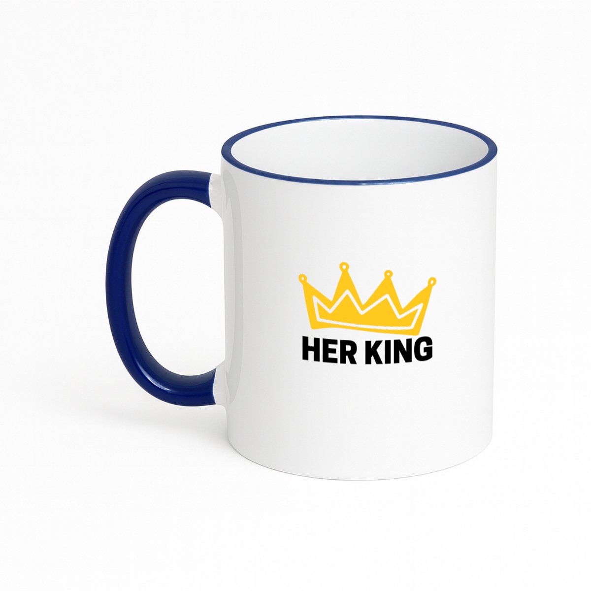 Hacebo® - her king koffiebeker met gekleurde rand donker blauw - Koning - iemand die zich voelt als een koning - thee mok - koffie beker - valentijnsdag - verjaardag - cadeautje voor vriendje - kado - geschenk - koffiemok - 330 ML