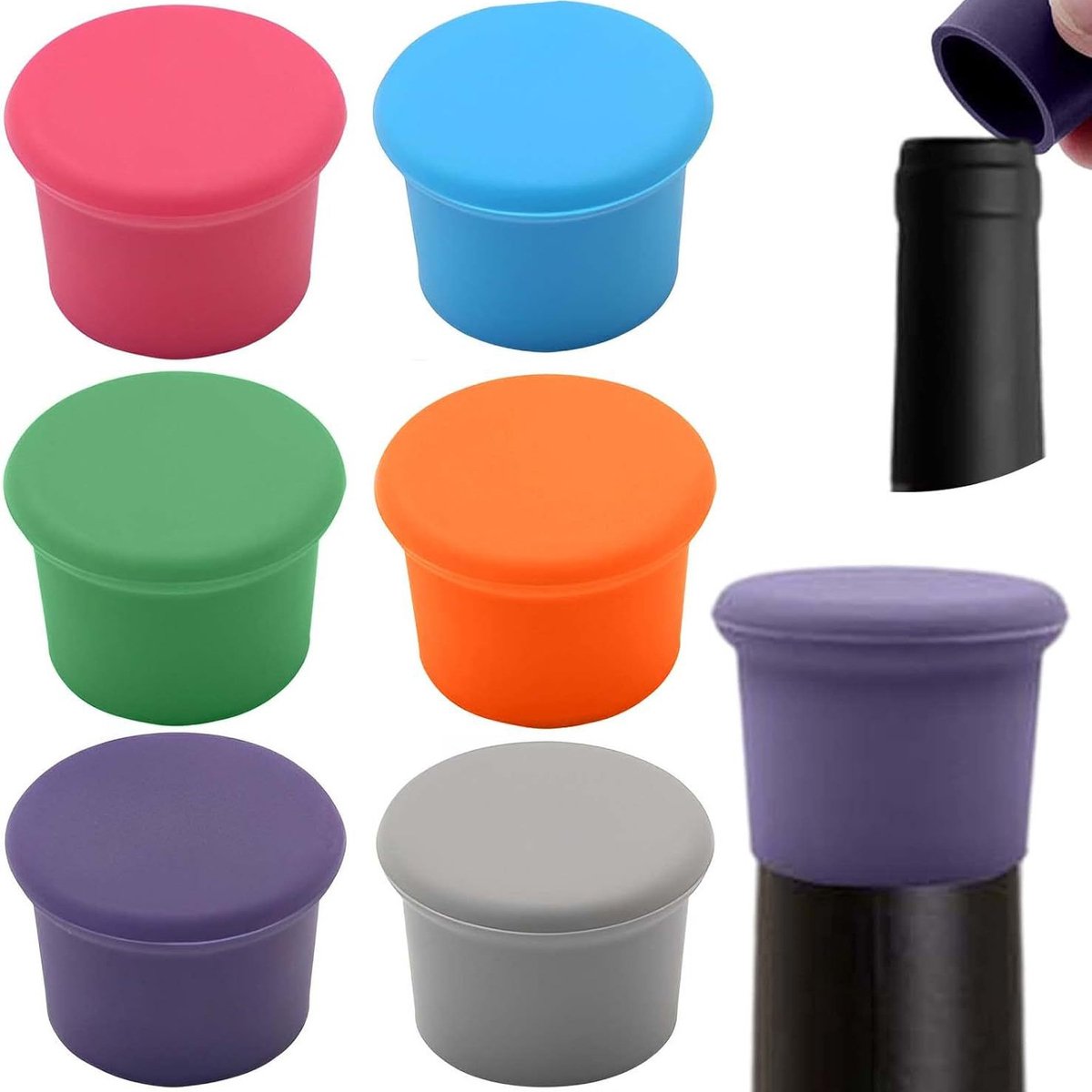 Flessenstoppers: 6 siliconen glazen flessenstoppers - wijnstoppers, wijnstoppers, wijnstoppers, wijnflesstoppers, kurkstoppers