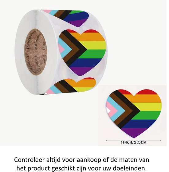 FISKA - 500 Stickers Mix Regenboog Hart Op Een Rol - 2,5 cm - Stickers