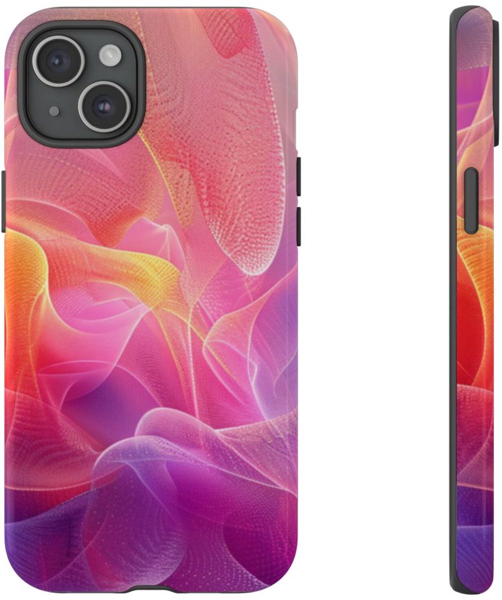 Kleurrijk Abstract Golvend Textiel Design – Telefoonhoesje Geschikt voor iPhone 15 Plus