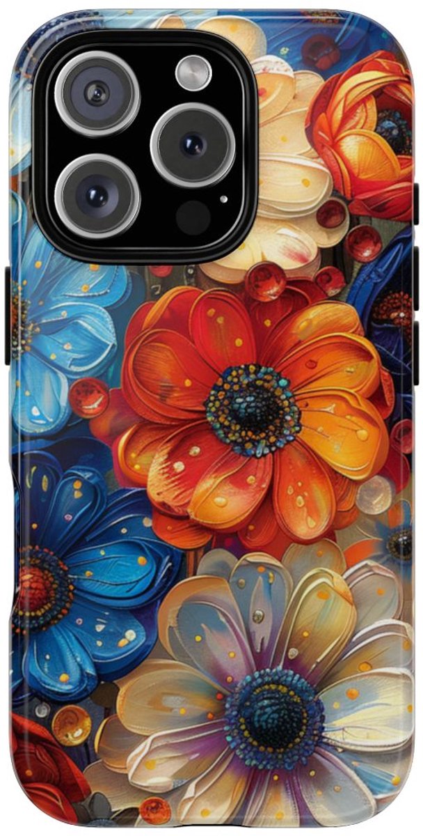 Levendig Abstract Bloemenpatroon – Telefoonhoesje Geschikt voor iPhone 16 Pro
