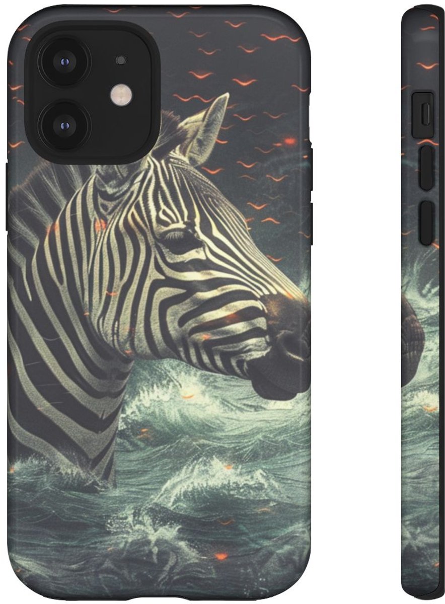 Zebra in Water met Gloeiende Vonken – Telefoonhoesje Geschikt voor iPhone 12