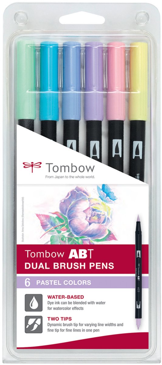 Tombow ABT - Dual Brushpennen - Penseelstiften - Pastel kleuren - 6 Stuks