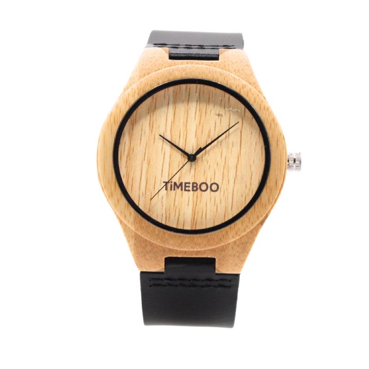 Timeboo horloge Big | Bamboe houten horloge | Heren - leer - Black - zonder cijfers